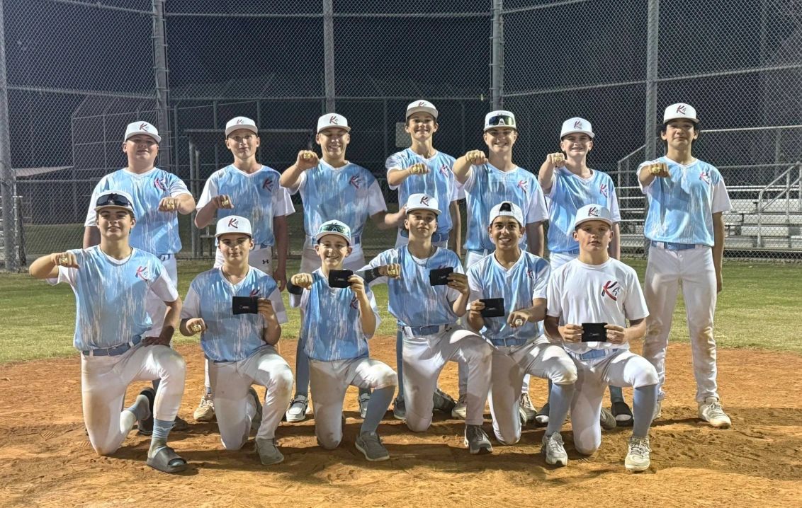 K4 14U baseball team with their championship rings