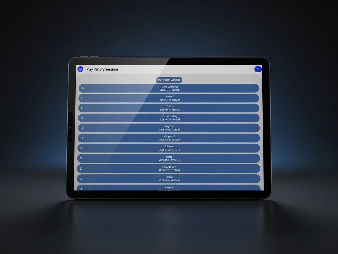 The Stat Tablet play history sessions list — every drive and game saved and ready to export
